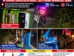 Bus DAMRI dan Truk Bertabrakan di Gunung Soruq Kutai Barat, Satu Orang Meninggal, Dua Luka-luka Dilarikan ke RSUD HIS